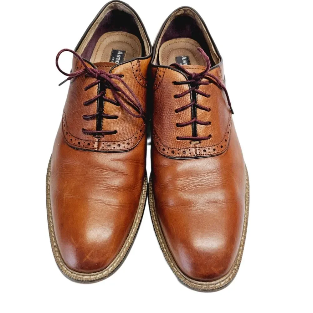 Aston Grey Ybilia Oxford Dress Shoes Men 8.5 Cognac Brown Leather Brogue Lace Up